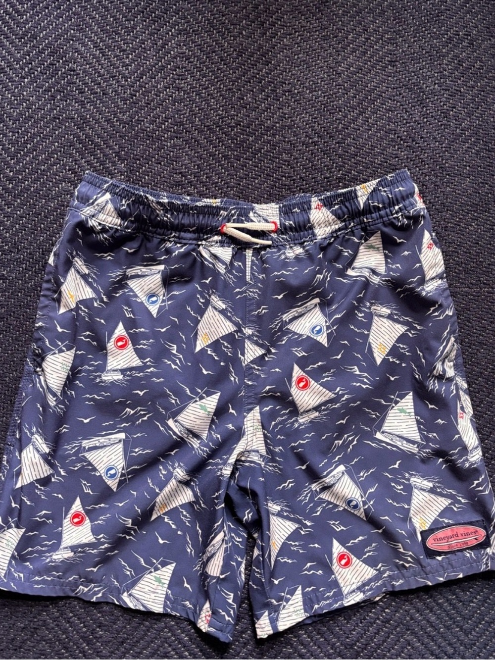 Vineyard Vines Navy Sailboat Print Swim Trunks